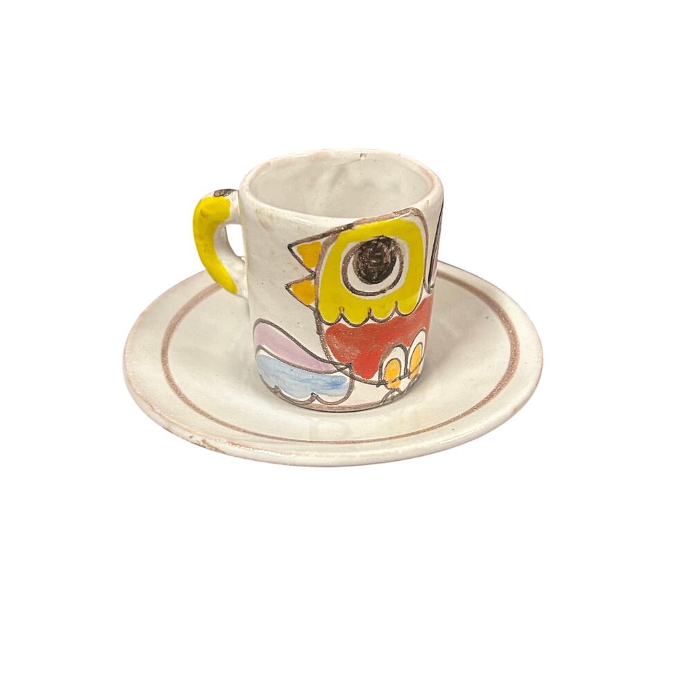 Desimone Italy 13 Signed Vintage Hand Painted Bird Art Pottery Cup and Saucer